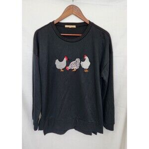Embroidered Chicken Black Sweatshirt My Danielle - M